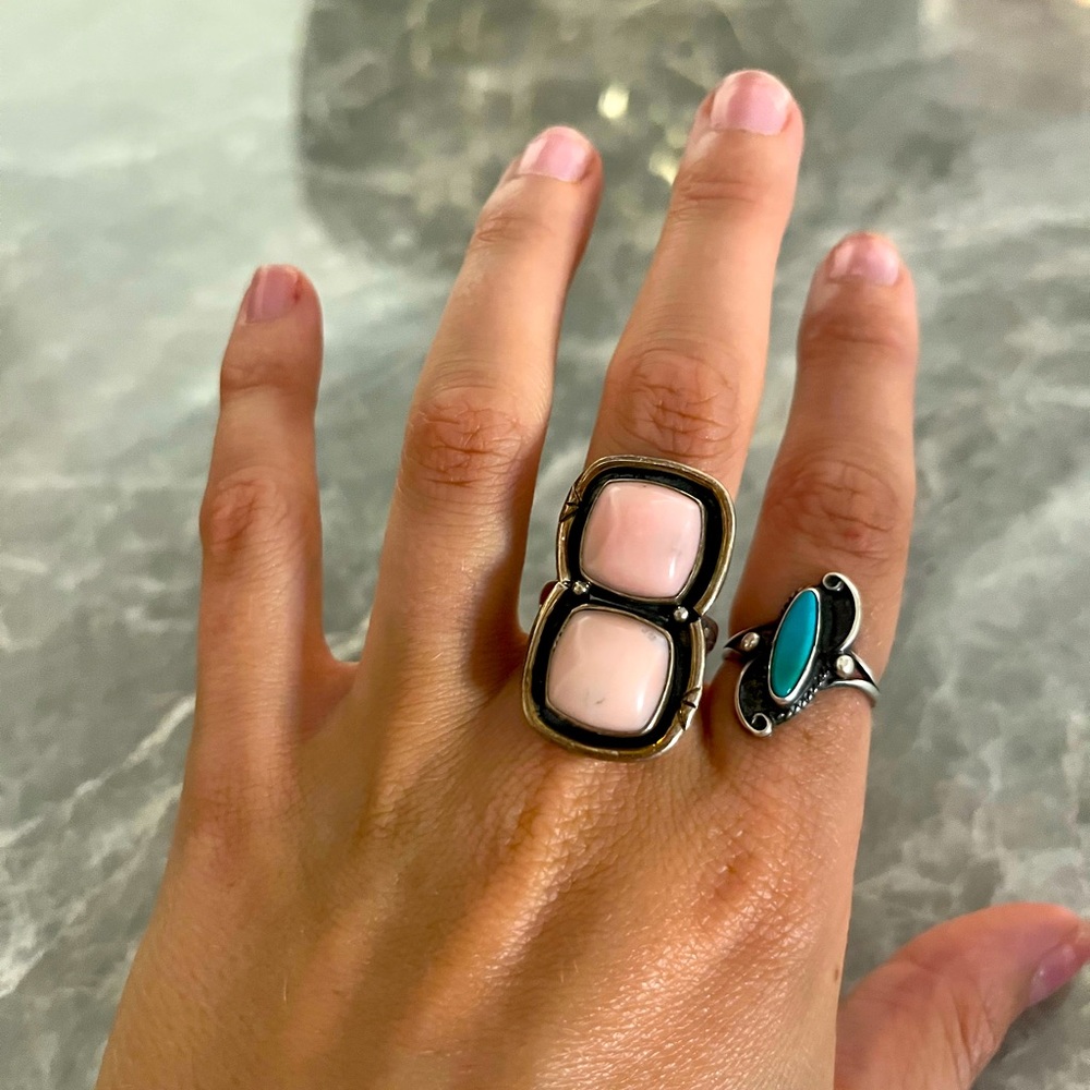 Elegant Pink Conch 2 Stone Ring Sterling Silver